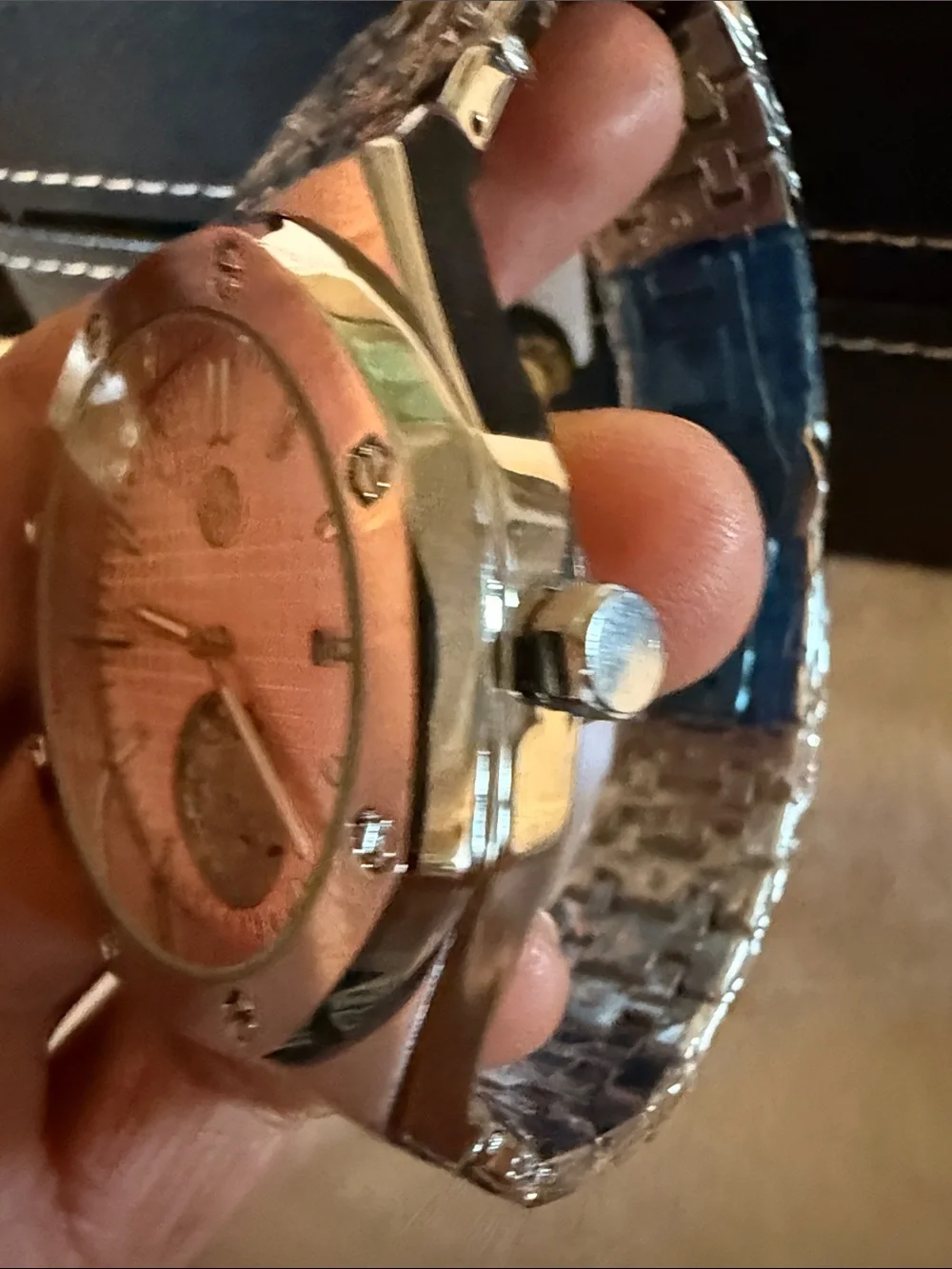 AJ Collection 43 amp Men’s Stainless Steel Silver Watch with Pink Dial